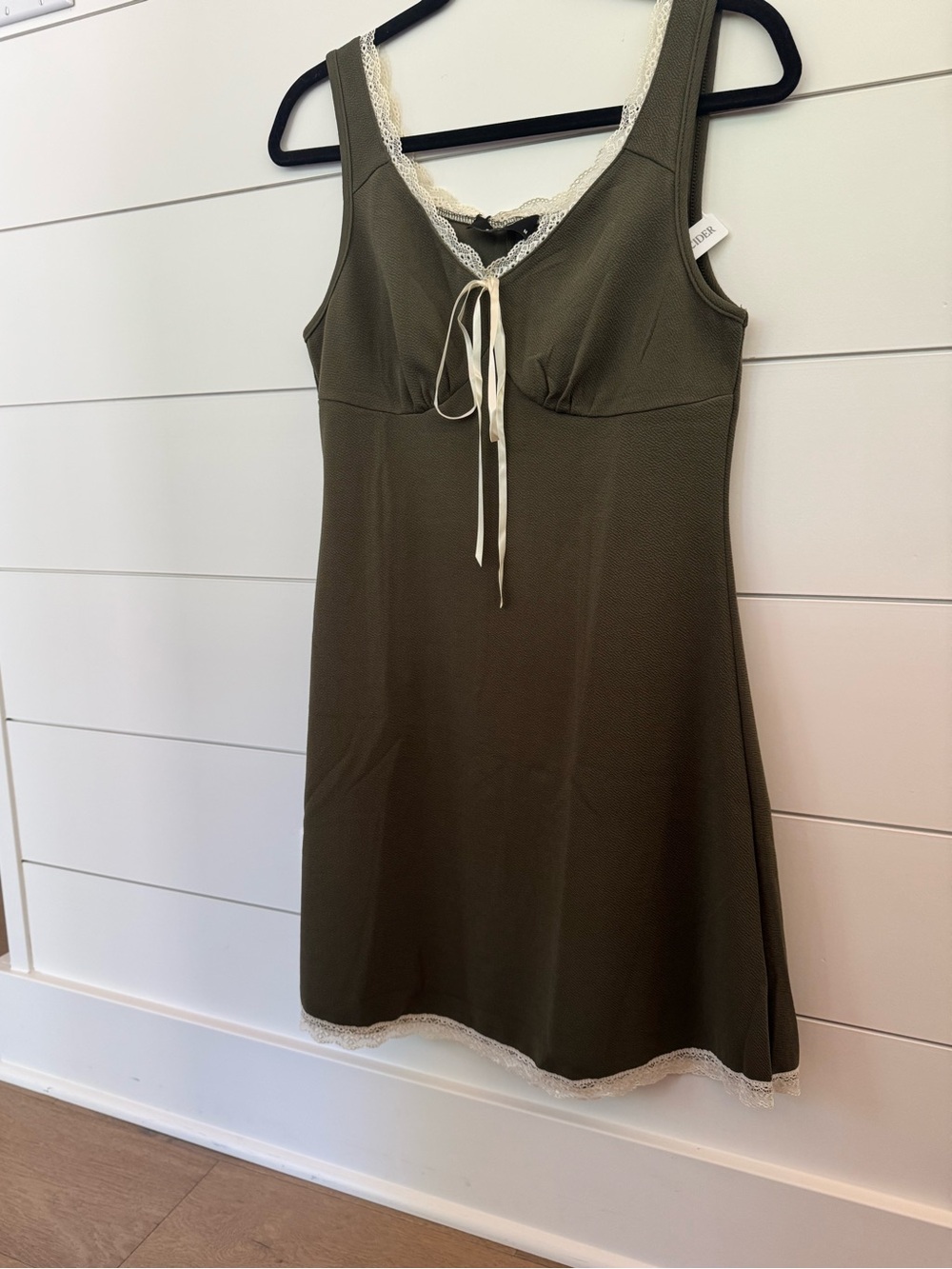 Cider Olive Green Tank Dress with Cream Lace Trim - Picture 6 of 7